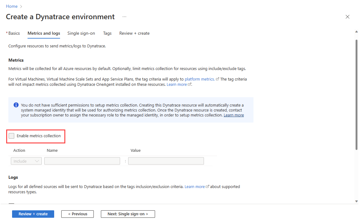 Screenshot showing contributor view of metrics and logs.