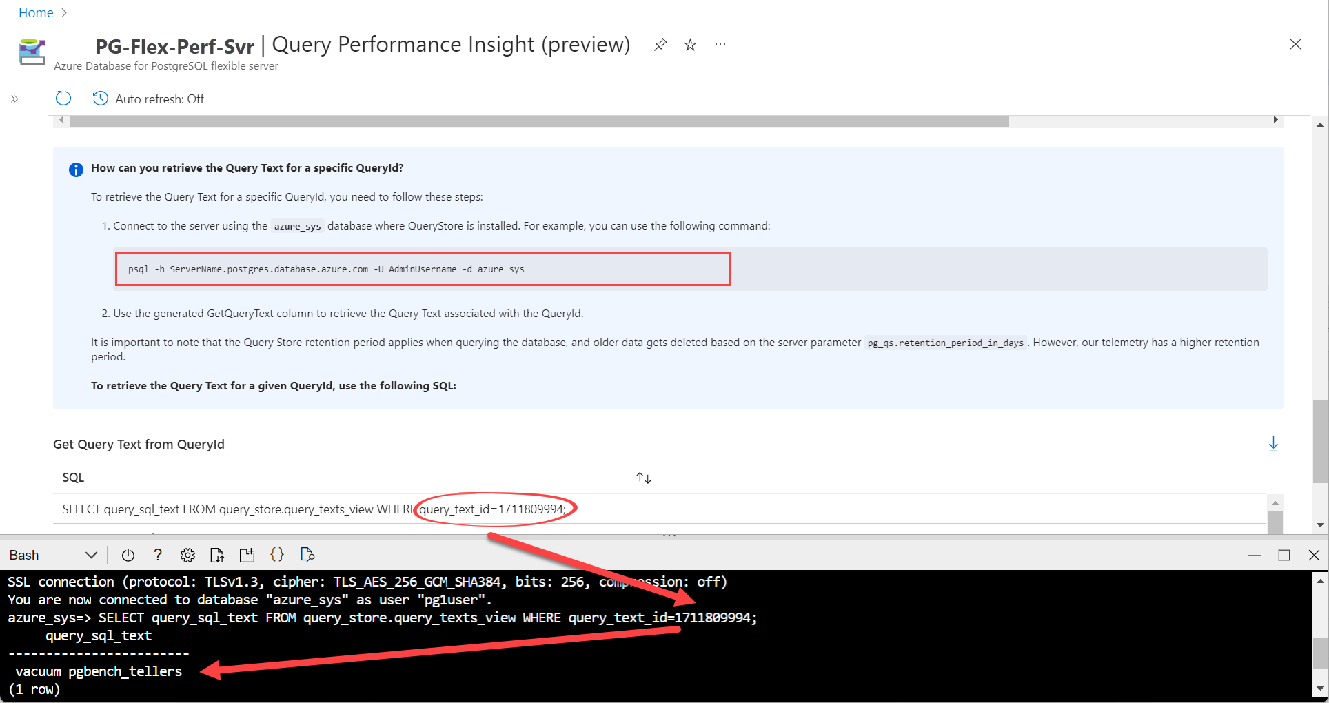 Screenshot of getting query text of a specific query.