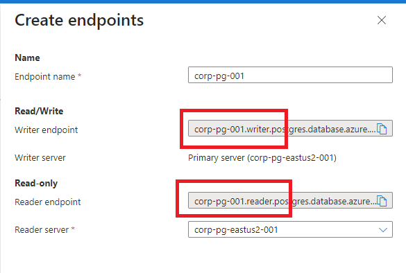 Screenshot della creazione di un nuovo endpoint virtuale con nome personalizzato.
