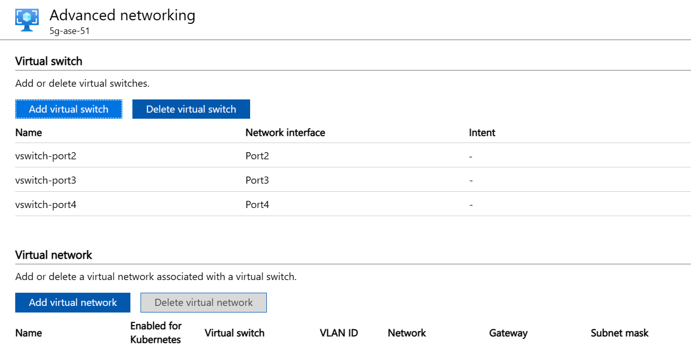 Screenshot che mostra tre commutatori virtuali, in cui i nomi corrispondono all'interfaccia di rete attivata dal commutatore. 