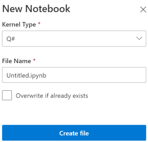 Screenshot del tipo di kernel e del nome del file per un nuovo notebook Jypter.