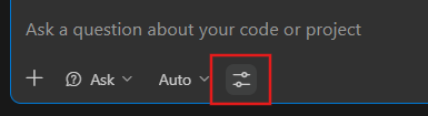 Screenshot che mostra l'icona Configura strumenti nella casella di chat Copilot in Visual Studio Code.
