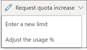 Screenshot che mostra le opzioni per richiedere un aumento della quota nell'portale di Azure.