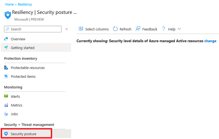 Screenshot che mostra la selezione della postura di sicurezza.