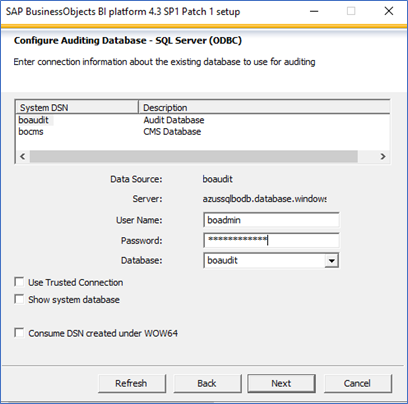 Screenshot che mostra le informazioni sul database di controllo per Windows.