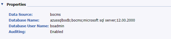 Screenshot che mostra le informazioni sul database in CMC.