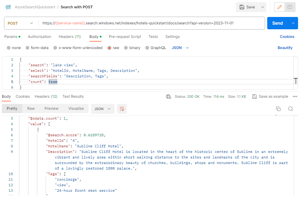 Screenshot of a POST request and response in Postman.