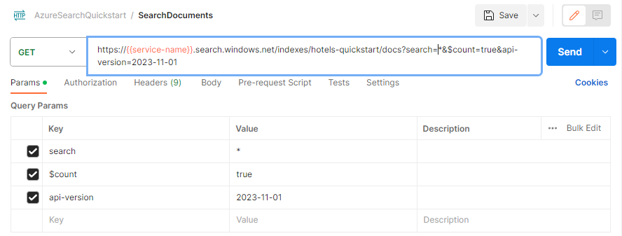 Screenshot of a GET query request.