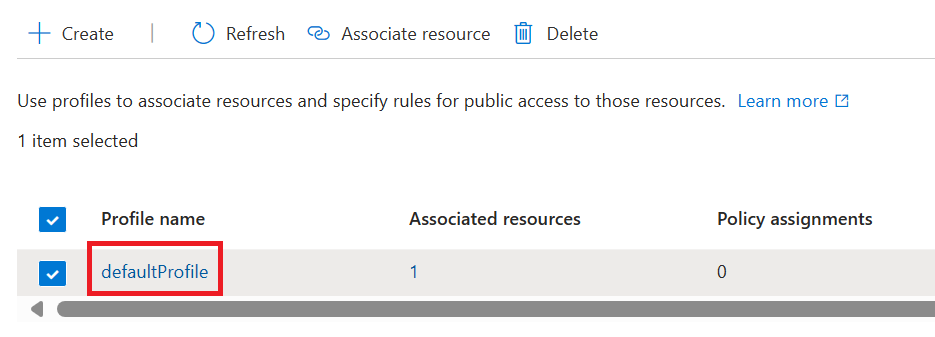 Screenshot della selezione del profilo dal perimetro di sicurezza della rete.