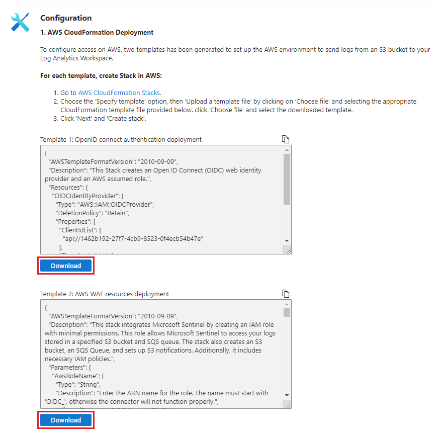 Screenshot della pagina di configurazione del connettore AWS S3 EKS.