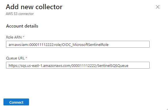 Schermata dell'aggiunta di un nuovo collector per i log di EKS.