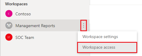 Screenshot che mostra l'accesso all'area di lavoro nel menu Altre opzioni dell'area di lavoro.