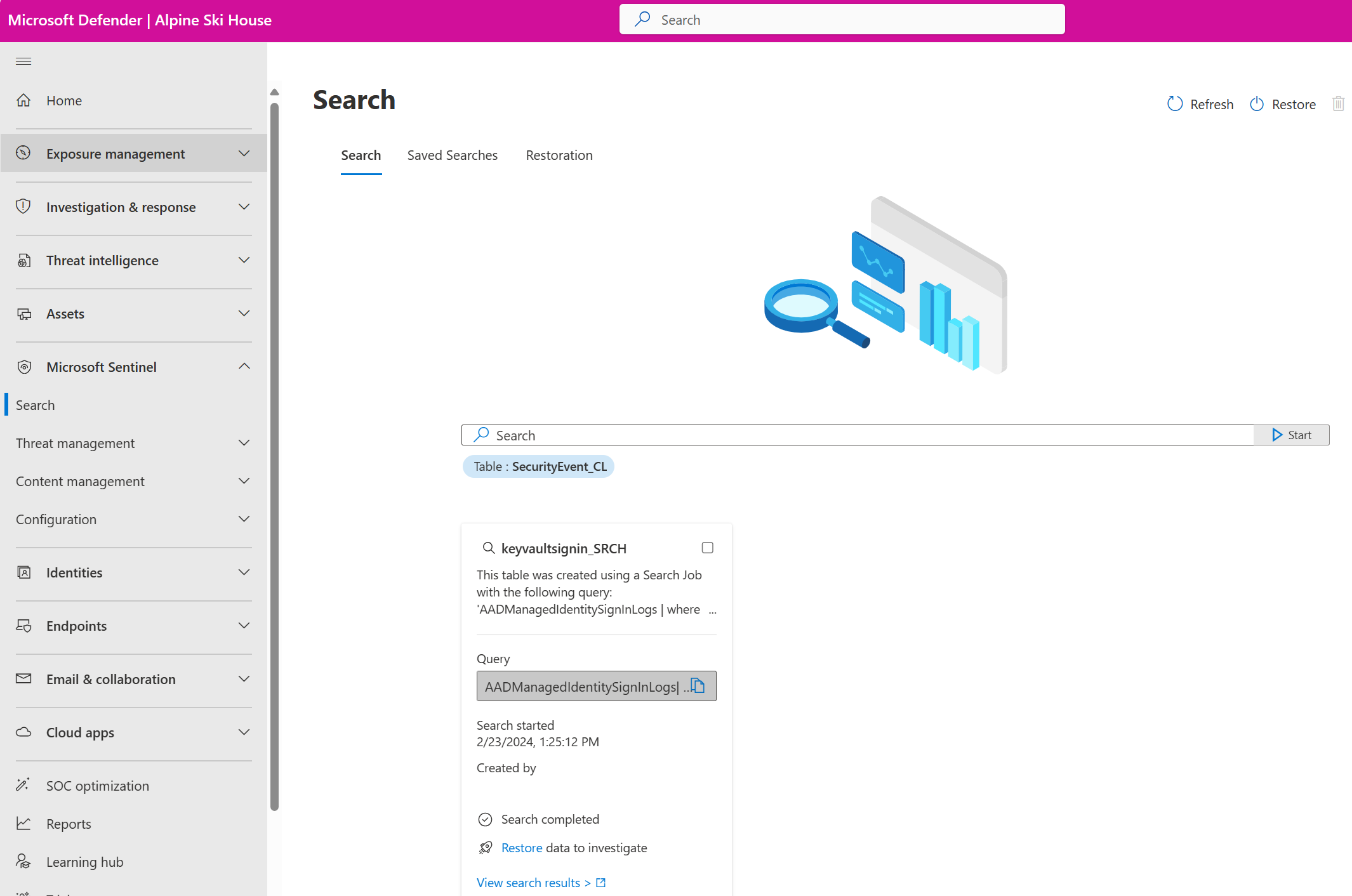 Screenshot della pagina di ricerca con i criteri di ricerca dell'amministratore, l'intervallo di tempo degli ultimi 90 giorni e una tabella selezionata.