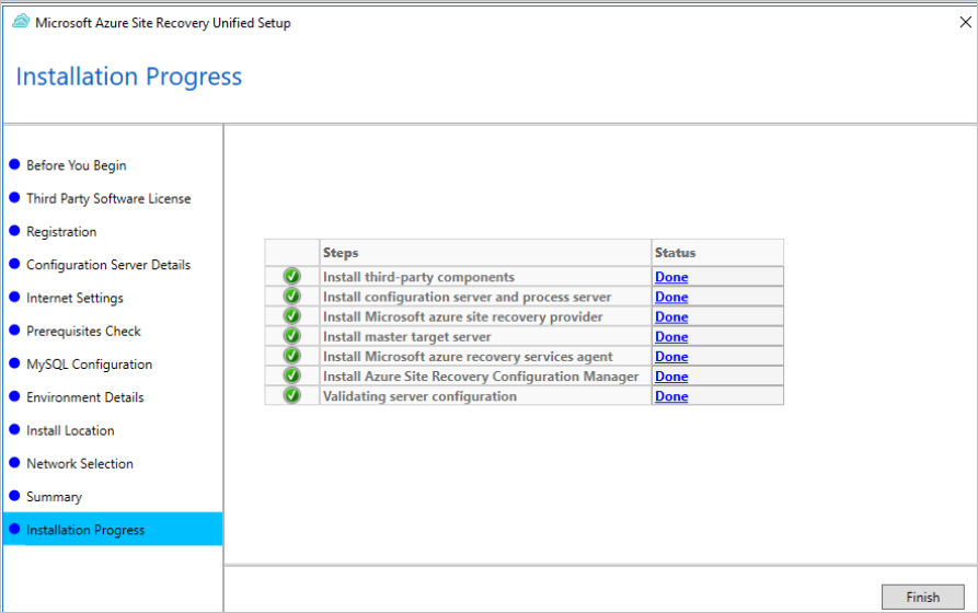 Screenshot that shows the completed server validation configuration.
