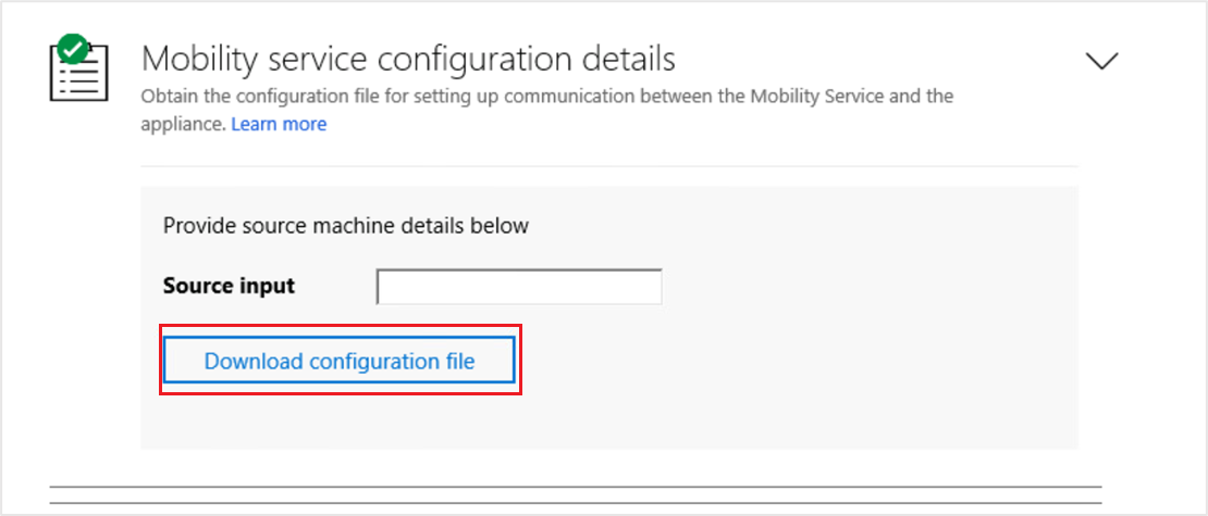 Immagine che mostra l'opzione di download del file di configurazione per il servizio Mobility