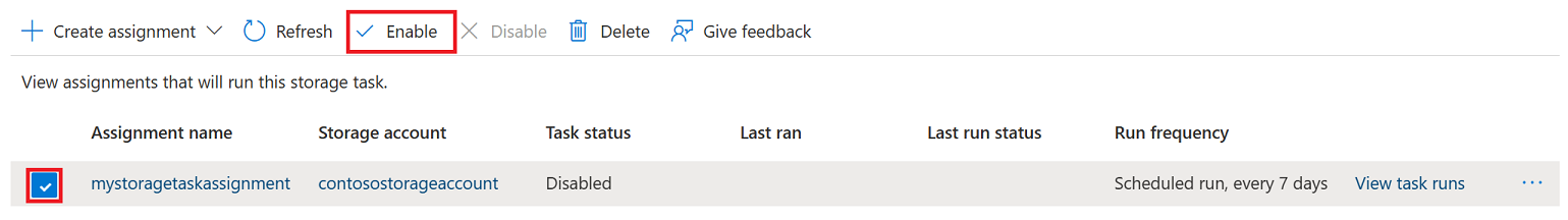 Schermata della pagina Assegnazioni con il pulsante Abilita.