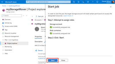 Un ritaglio di schermata che mostra il riquadro Processo di avvio della pagina Processo di migrazione.