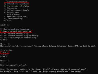 Screenshot che mostra la schermata di configurazione del proxy nell'agente di spostamento dell'archiviazione.