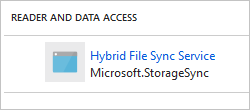 Immagine che mostra l'entità servizio Microsoft.StorageSync assegnata al ruolo lettore e accesso ai dati in un account di archiviazione.