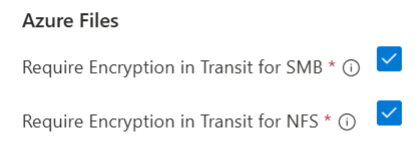 Screenshot che mostra come abilitare o disabilitare le impostazioni Richiedi crittografia in transito per SMB e NFS.