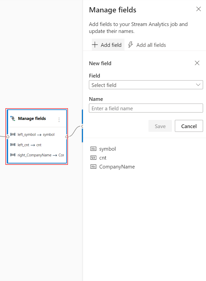 Screenshot che mostra la configurazione dell'operatore manage field.