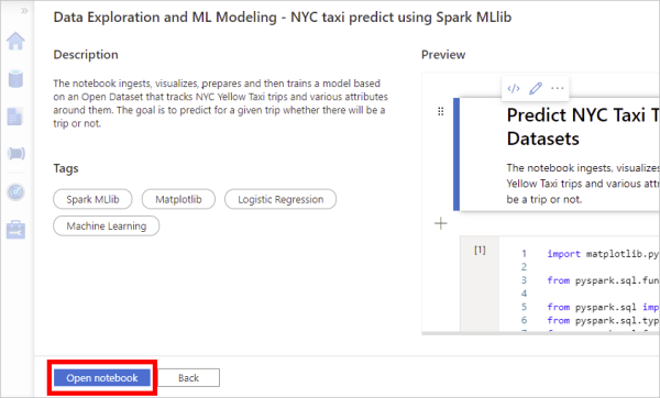 Open the machine learning sample notebook into your workspace.