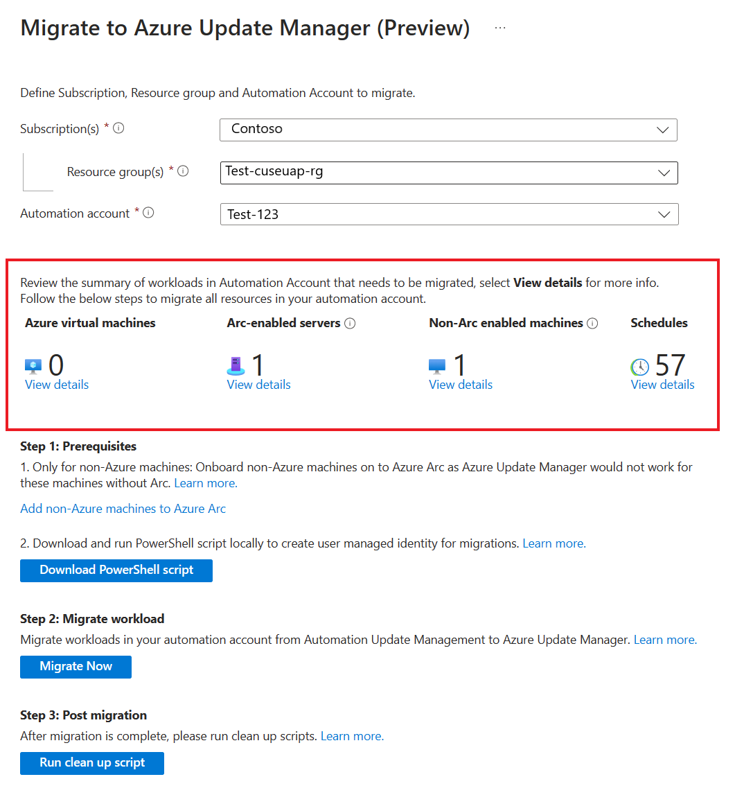 Screenshot che mostra come eseguire la migrazione delle risorse da un singolo punto di ingresso della macchina virtuale.