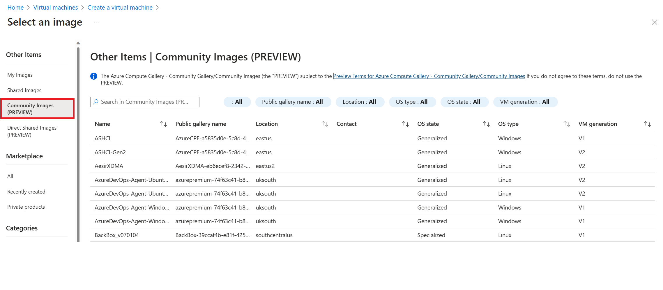 Screenshot che mostra dove selezionare immagini della raccolta community.