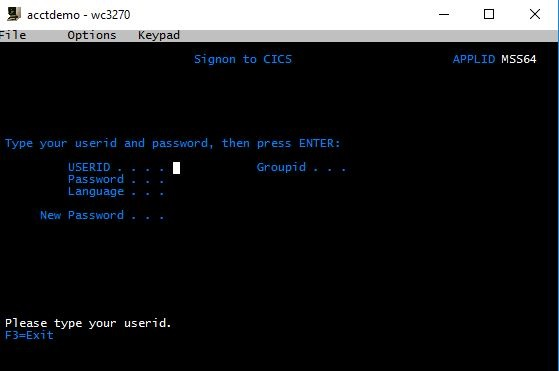 Screenshot di Signon in CICS