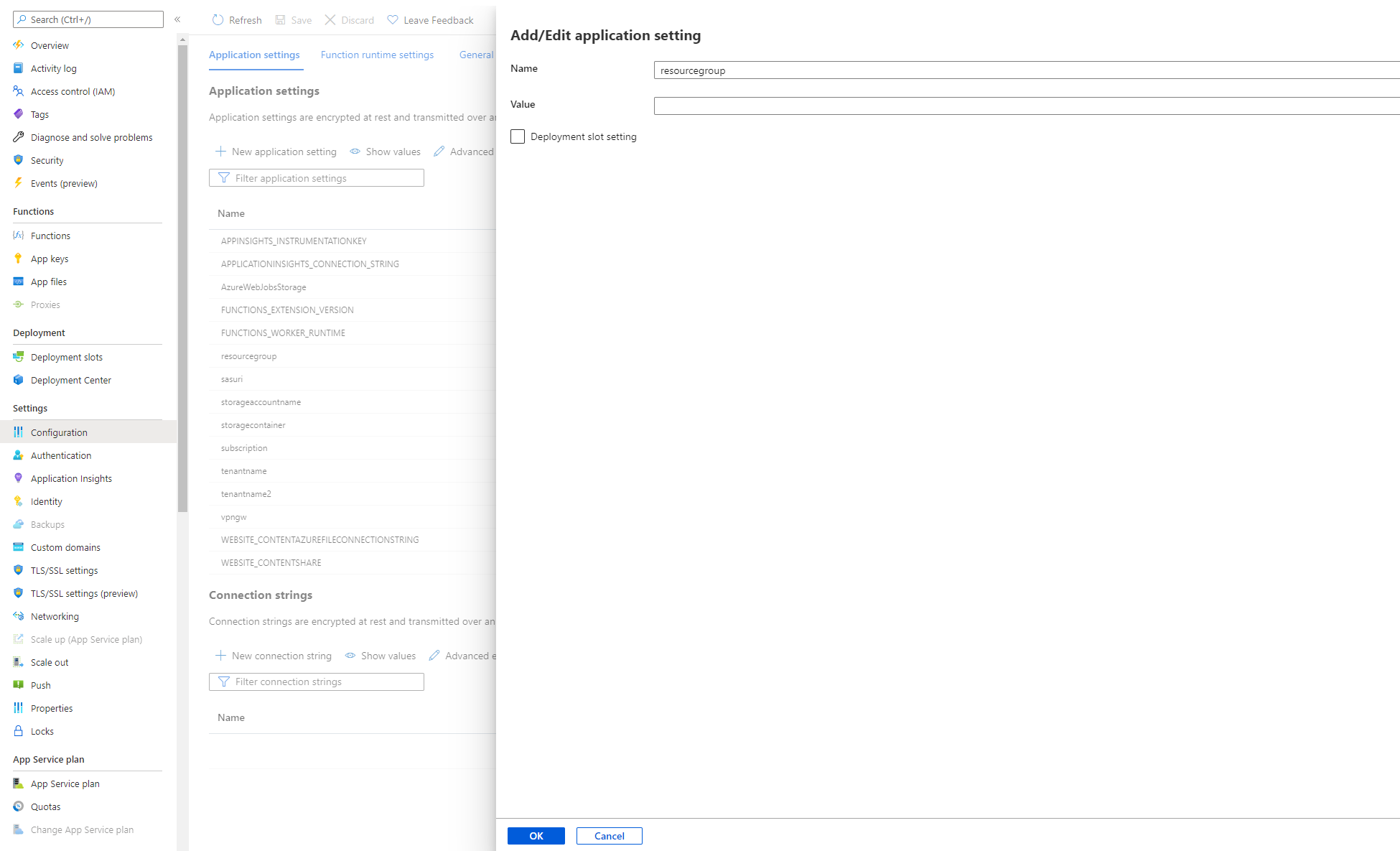 Screenshot che mostra la scheda dell'aggiunta di un'impostazione dell'applicazione.