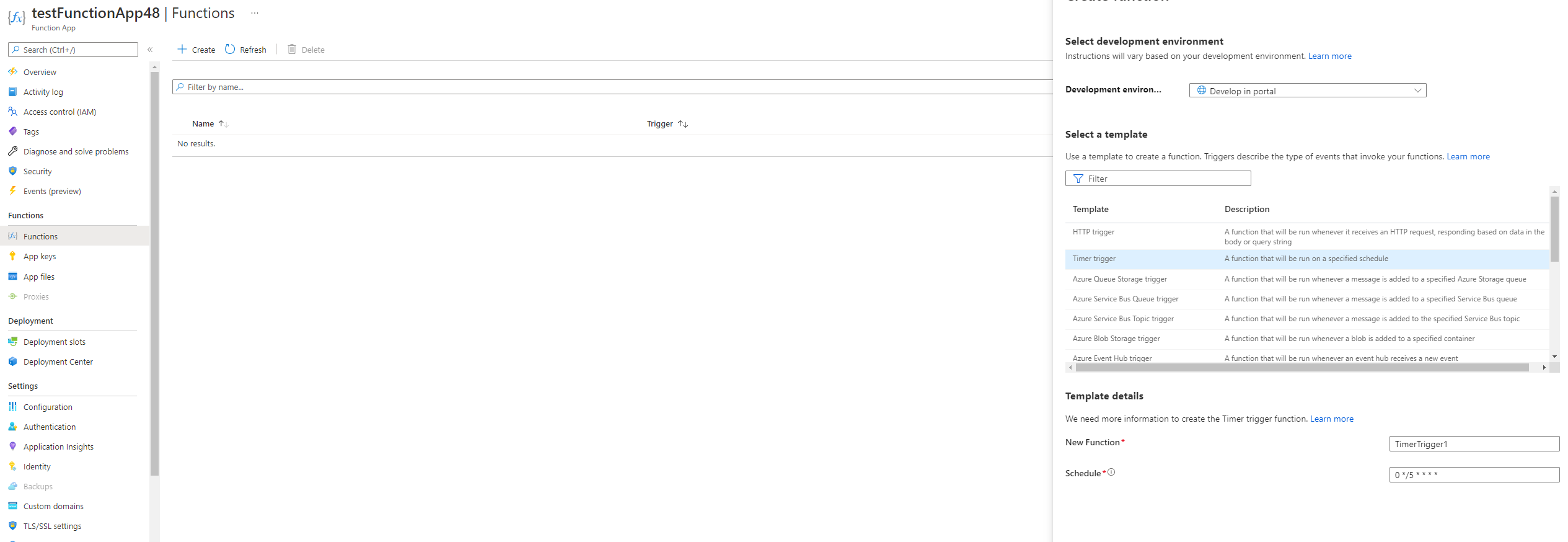 Screenshot che mostra la pagina durante la creazione di una funzione.