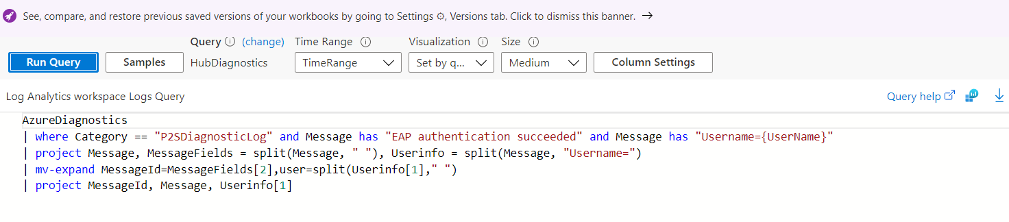 Screenshot che mostra la query per le metriche di autenticazione EAP.