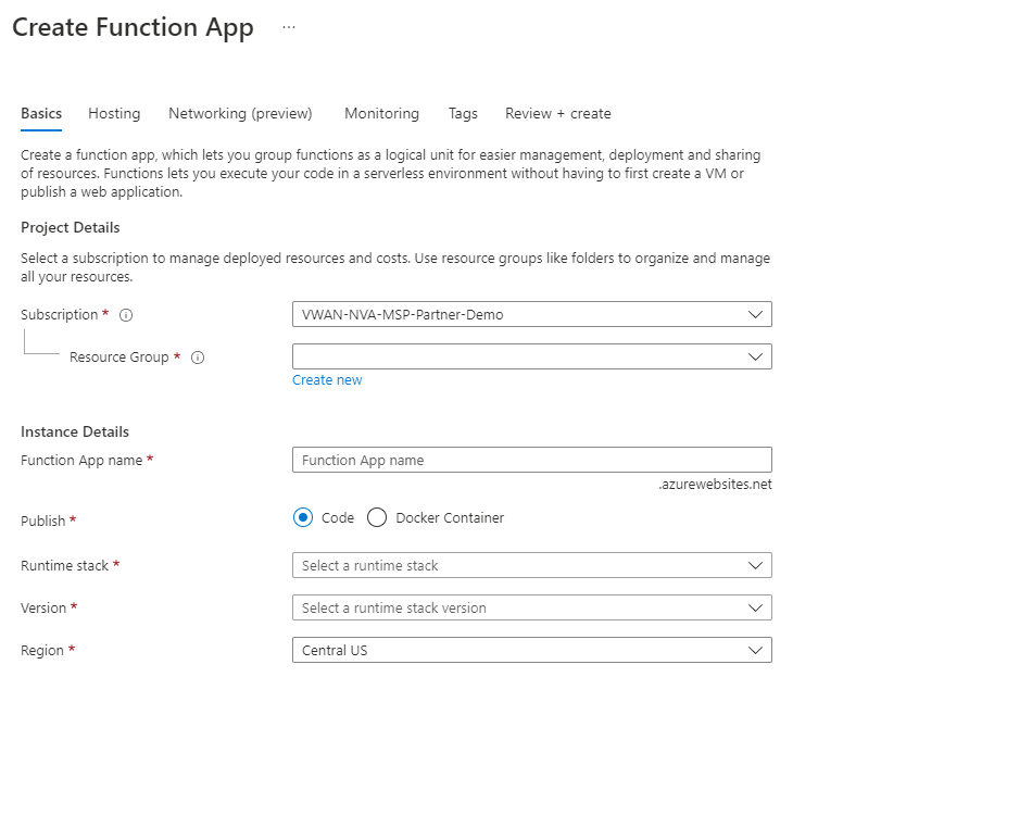 Screenshot che mostra la scheda Nozioni di base dell'app per le funzioni.