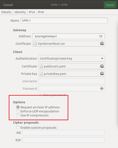 Screenshot che mostra La richiesta di un indirizzo IP interno.