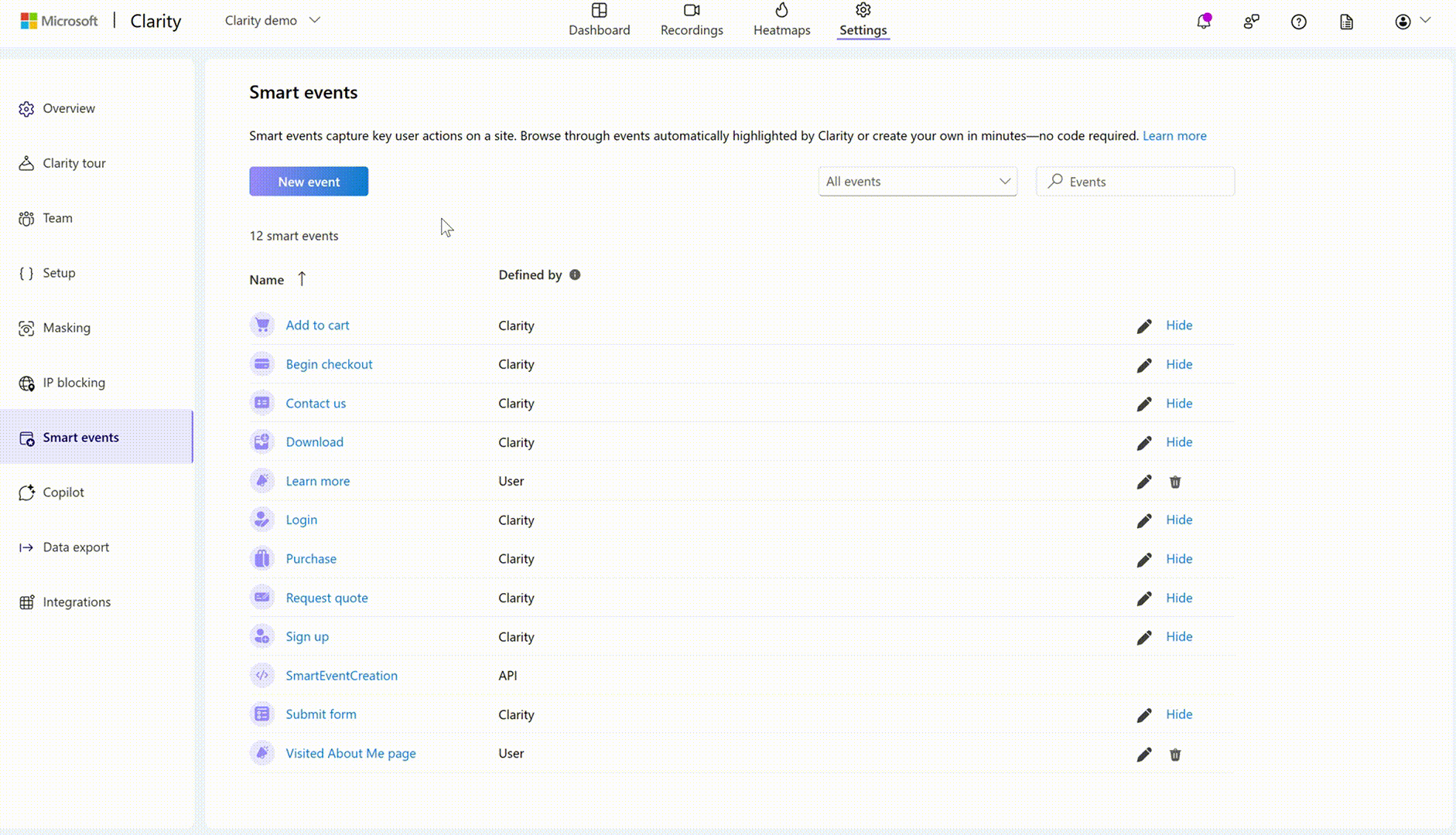 Edit automatic events.