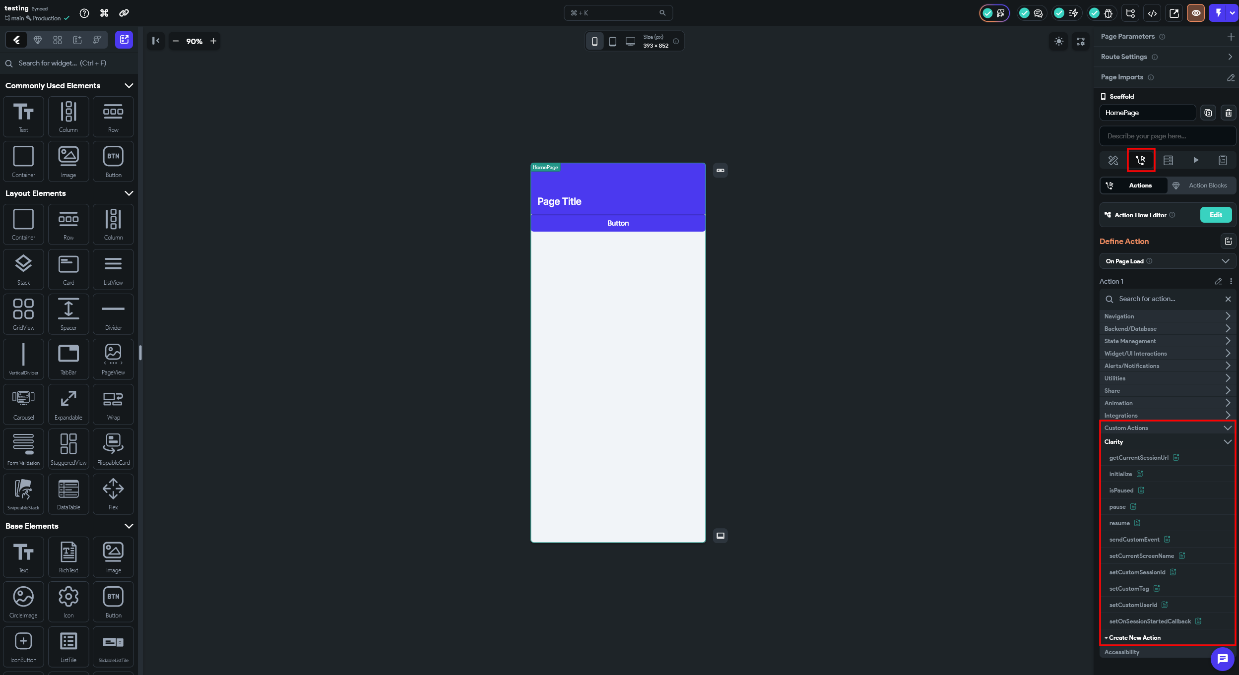 Custom actions for Clarity in FlutterFlow.