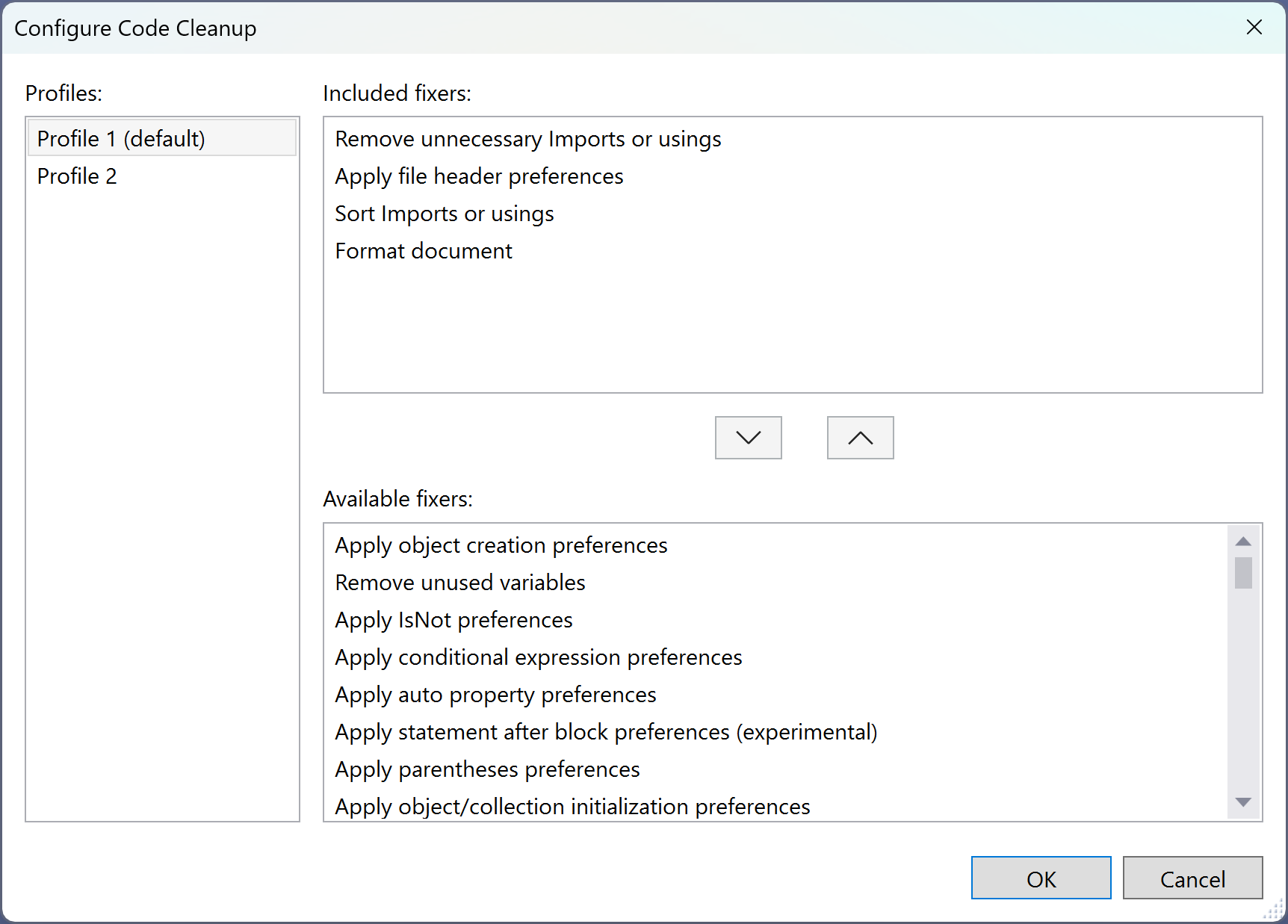Config Code Cleanup profile