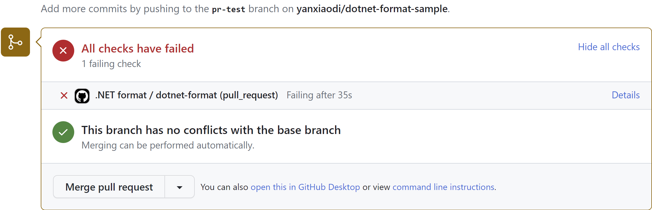 GitHub Action result
