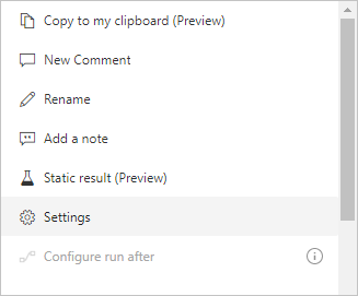 Menu Impostazioni della scheda azione