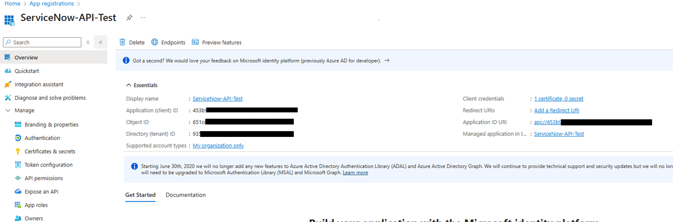 Creare la registrazione dell'applicazione
