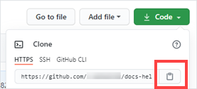 Screenshot showing how to copy the clone HTTPS URL in GitHub.