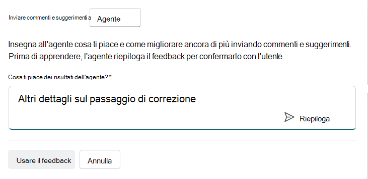 Opzione di feedback dell'agente