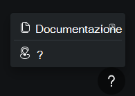 Screenshot che mostra le opzioni di menu dell'icona della Guida, tra cui documentazione e supporto tecnico.