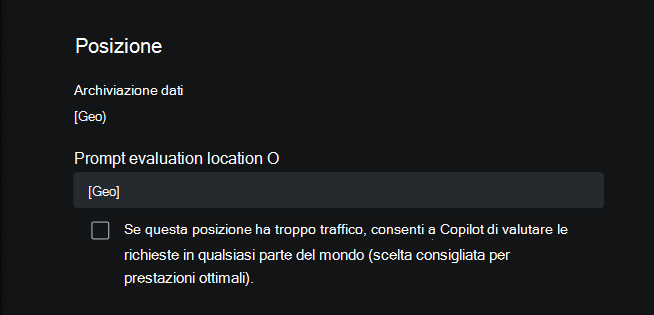 Screenshot che mostra le opzioni di georilevazione della valutazione dei dati.