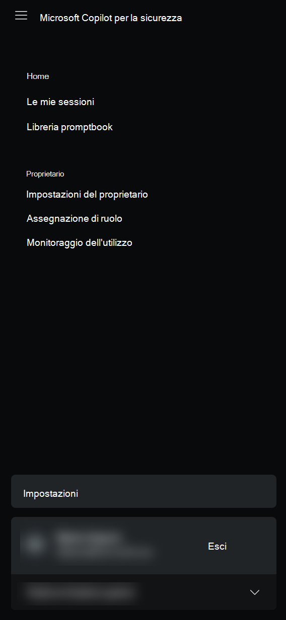 Screenshot del menu delle impostazioni del proprietario.