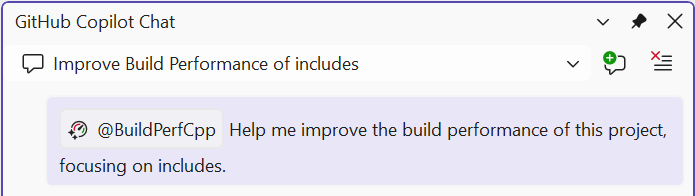 Screenshot della finestra di chat di Copilot con il focus sul prompt include.