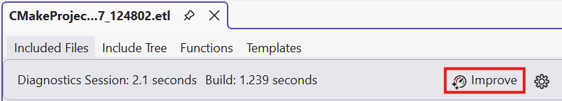 Screenshot della finestra di visualizzazione Build Insights.