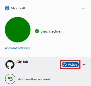 Screenshot del menu a tendina dell'account in Visual Studio.