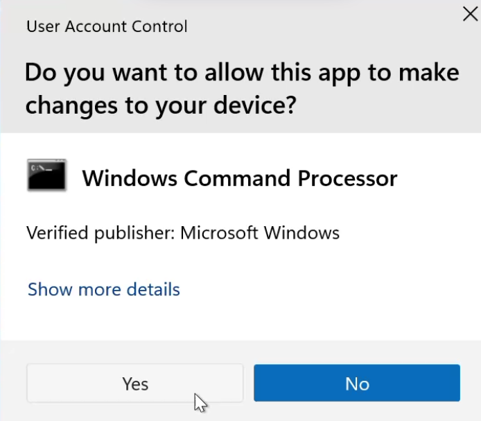 Screenshot della finestra di dialogo del Controllo dell'account utente.