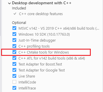 Screenshot del programma di installazione di Visual Studio.
